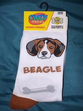 Women's White Beagle Crew Socks